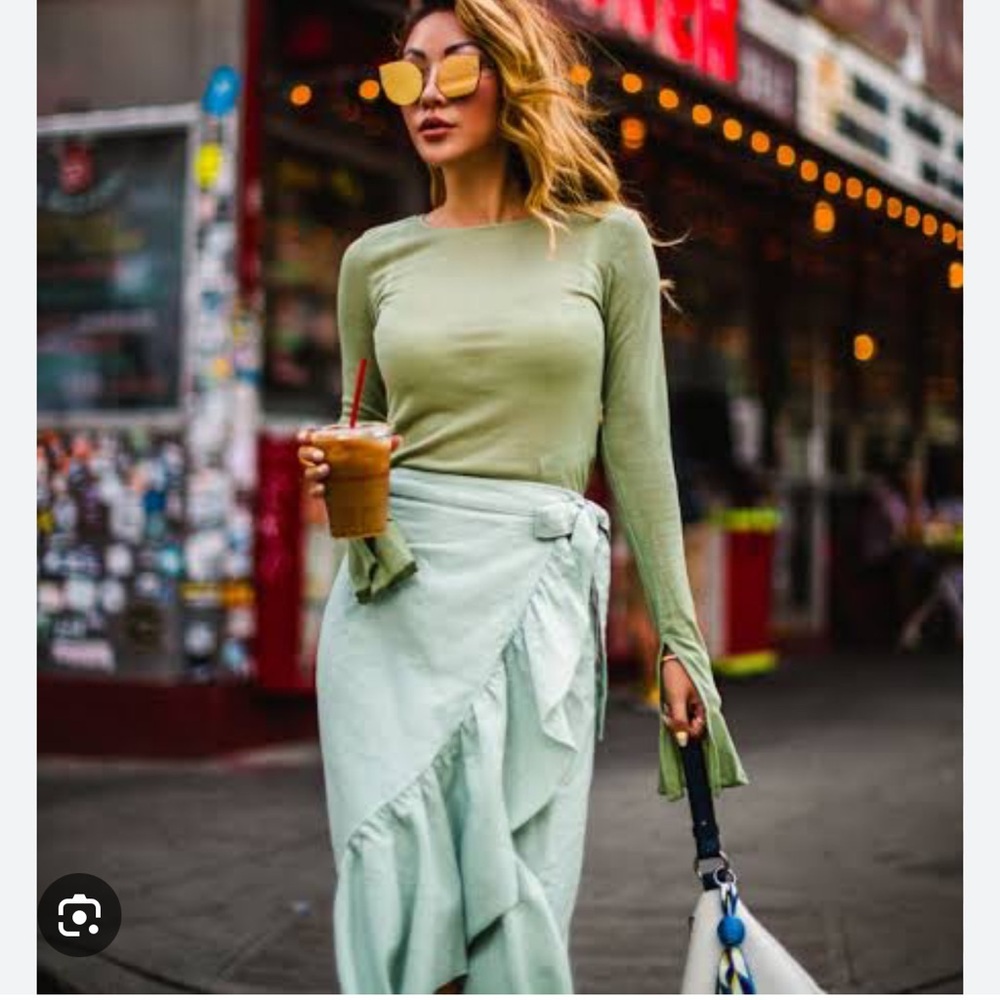 Zara Mint Green Ruffle Linen Wrap Skirt size XSmall